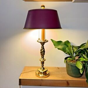 Toleware Shade Solid Brass Spiral Table Lamp Burgundy Vintage